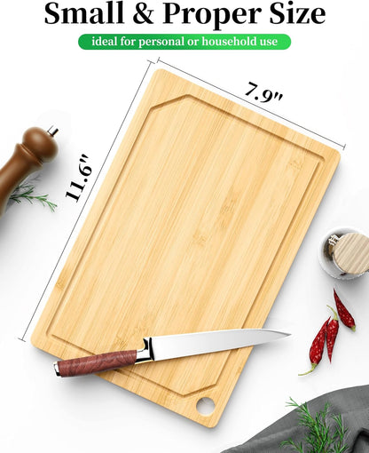 Bamboo Cutting Board - Multi-Sizes Wooden Cutting Boards for Kitchen, Convenient Kitchen Essentials with Deep Juice Grooves, Natural Cutting Board for Chopping & Serving, 11.6" X 7.9"