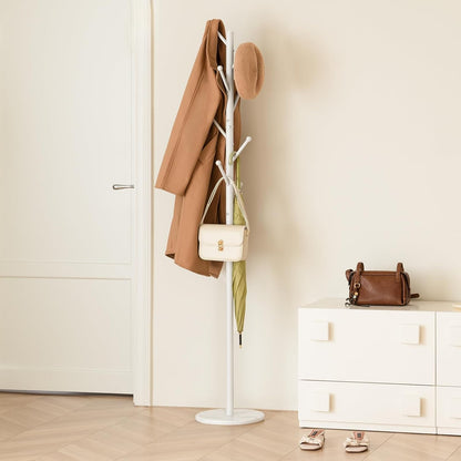 Coat Rack Freestanding with Natural Marble Base, Coat Tree with 8 Hooks Heavy Duty Coat Hanger Stand, Metal Coat Rack Stand for Jacket, Hat, Clothes & Bag, Hall Tree Hat Rack for Entryway