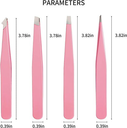 Tweezers Set 4-Piece, Professional Stainless Steel Tweezers, Precision Tweezers for Eyebrows, Facial Hair, Ingrown Hair, Splinter, Blackhead Remover (PINK)…