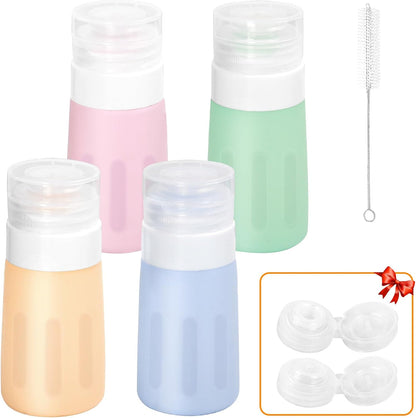 4Pcs Condiment Squeeze Bottles for Sauces, Leakproof Salad Dressing Container to Go, Small Silicone Squeeze Bottles with Brush, Condiment Containers Dispenser for Ketchup Hot Sauce Lunch Travel, 2 Oz