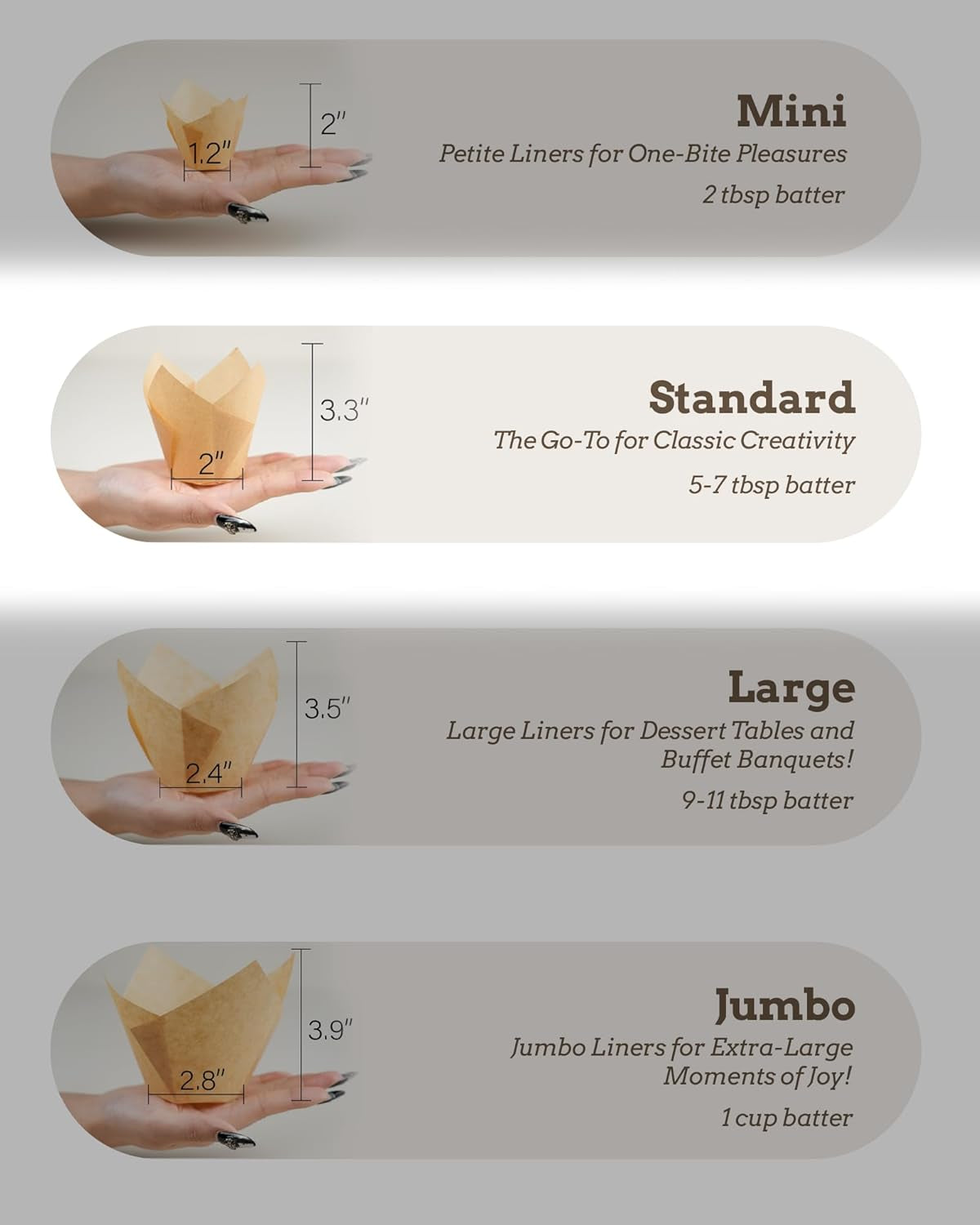 Nordic Paper 200Pcs Tulip Cupcake Liners for Baking Cups with Four Fancy Designs EU Parchment Paper Standard Size Tulip Muffin Liners, Cupcake Wrappers for Party, Wedding, Birthday