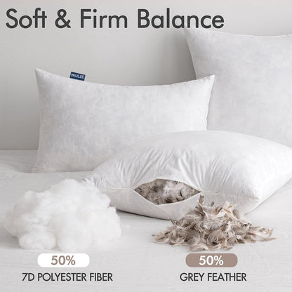 Set of 4 Decorative Pillow Inserts 20x20 Inches, Feather Blend Polycotton with Cotton Fabric for Couch, Bed, and Sofa