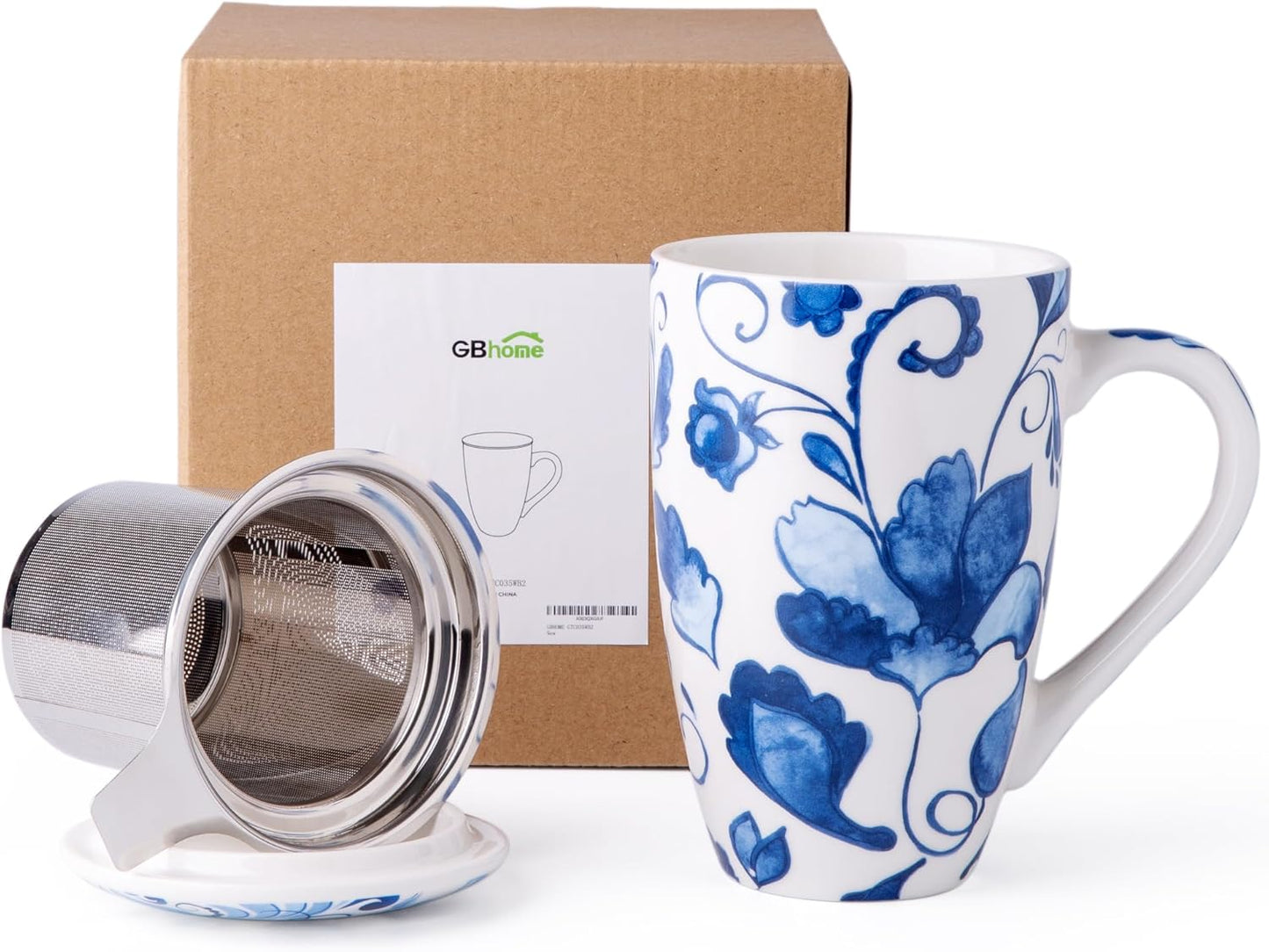 Ceramic Tea Mug with Infuser and Lid, 18 Ounce Capacity, Microwave and Dishwasher Safe, Ideal for Loose Leaf Tea Enthusiasts