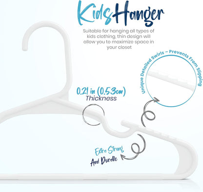 60 Pack Kids Hangers - 11.5 Inch Plastic Baby Hangers for Closet - Childrens Hanger for Clothes & Infant Hanger for Closet (White)