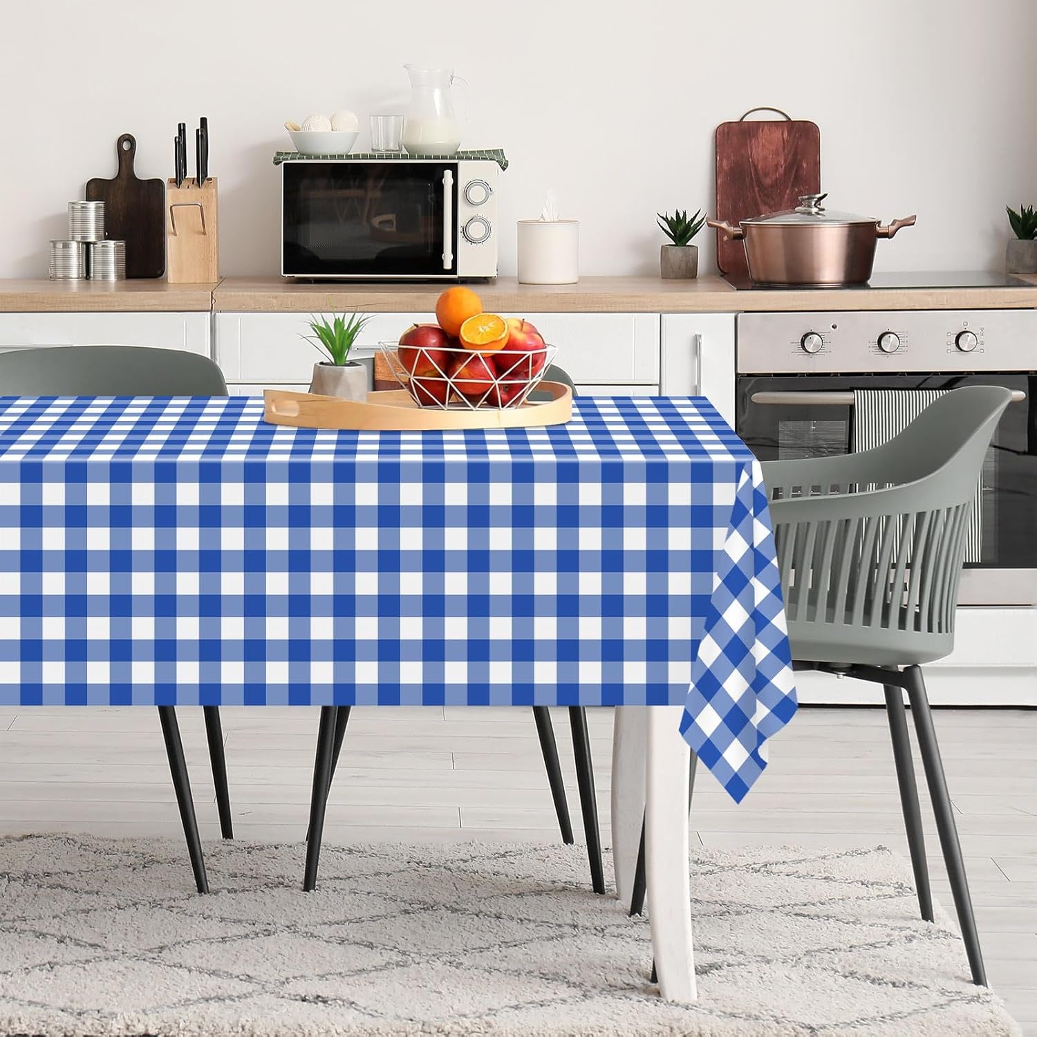 2 Pack Blue Gingham Tablecloth, 54 X 108 Inches Blue and White Checkered Tablecloths Plastic Table Cloth Disposable Picnic Tablecovers for Rectangle Table