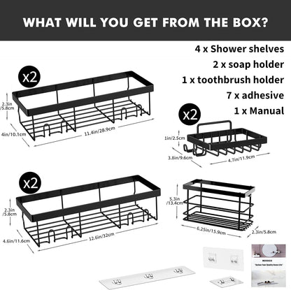 7 Pack Adhesive Shower Organizer Caddy Shelves Rack - Corner Bathroom Storage Organization, Home&Kitchen Decor inside RV Accessories, Hanging House Apartment Camper Essentials