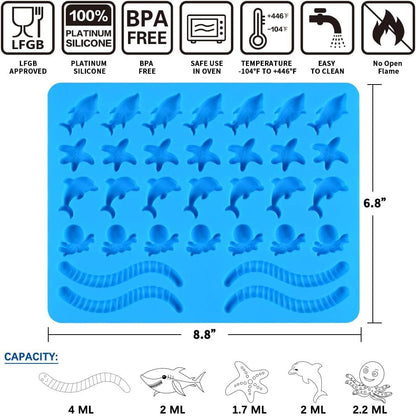 Gummy Molds Hard Candy Molds - Candy Molds Silicone Including Worms, Starfishs, Dolphins, Octopus, Sharks Sea Mold, Pinch Test Approved Pack of 3 Ocean Molds