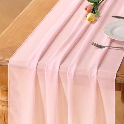 Blush Pink Chiffon Table Runner Fall Thanksgiving Boho Rustic 10Ft 29X120 Inches Wedding Runner Sheer Bridal Shower Decorations