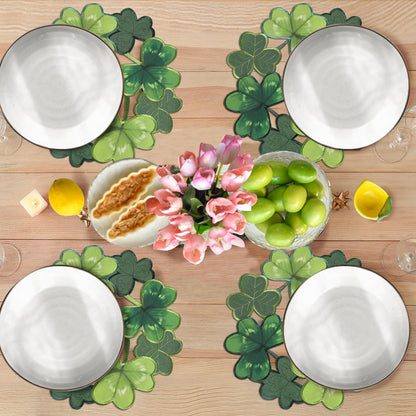 St. Patrick'S Day Placemats Set of 4, round Placemats Applique Embroidered Cutwork Spring Placemats with Irish Clover for Dining Irish Shamrock Spring Festival Tabletop Decor (15"RD, 4Pcs)