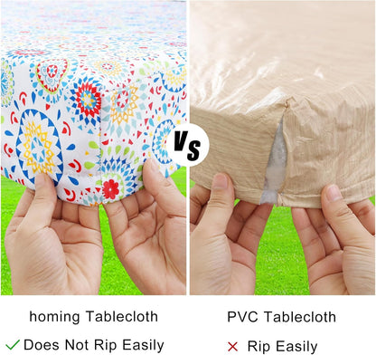 Rectangle Printed Fabric Tablecloth, Elastic Fitted Table Cloth for 6 Foot Table, Washable Polyester Table Cover for Outdoor, Picnic, Camping and Indoor, (Geometric Medallion, 30" X 72")