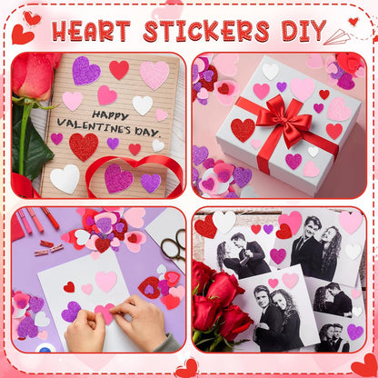 200 PCS Valentines Day Stickers, Foam Heart Valentine Decor, Self-Adhesive Foam Heart Stickers, 3 Sizes Foam Hearts for Crafts Glitter Foam Valentine Stickers for Envelop Invitations Card Making