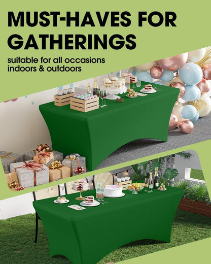 Spandex Tablecloth 6Ft - 2 Pack, Fitted and Tight Cloth for Rectangle Table, Wrinkle-Free and Stretch Table Cover for Party, Wedding, Banquet and Birthday, Green