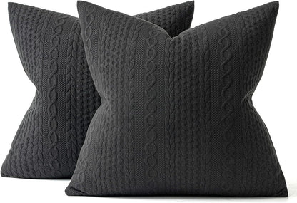 Fall Decorative Throw Pillow Covers Set of 2 Super Soft Modern Stretchy Embossed Patterned Cushion Covers for Halloween Farmhouse Couch Sofa Livingroom Bed,Black 18X18 Inch