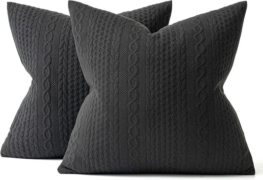 Fall Decorative Throw Pillow Covers Set of 2 Super Soft Modern Stretchy Embossed Patterned Cushion Covers for Halloween Farmhouse Couch Sofa Livingroom Bed,Black 18X18 Inch