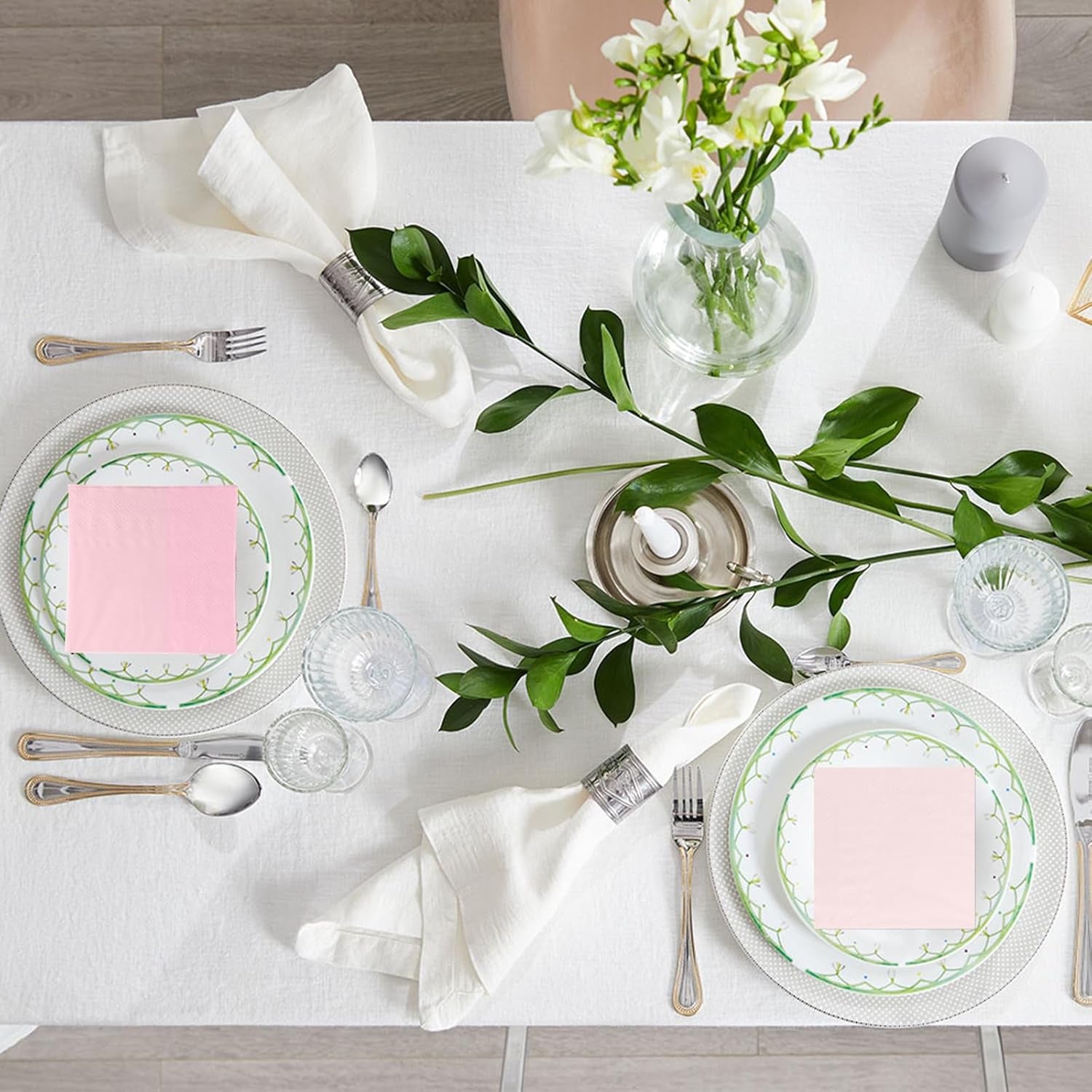 50 Pcs 3-Ply Light Pink Napkins Disposable Pink Cocktail Napkins Dessert for Dinner Wedding Birthday Party Anniversary Party, Baby Shower, Baby Pink Napkins 5 X 5 Inch Folded