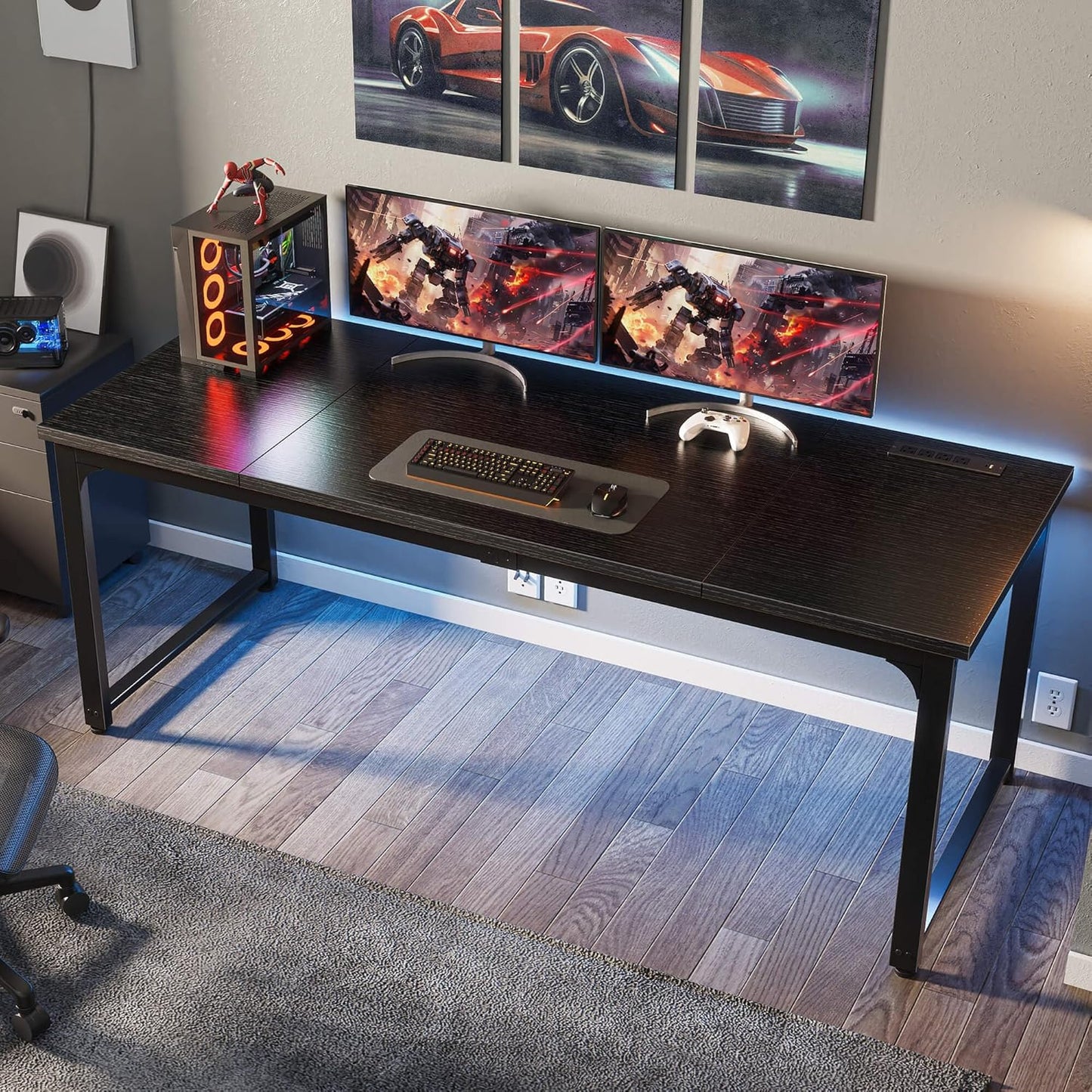 63 x 24 Inch Heavy-Duty Computer Desk with Power Outlets & USB-C, Enhanced Desktop Thickness, Sturdy Metal Frame, Ideal for Home Office and Gaming, Black