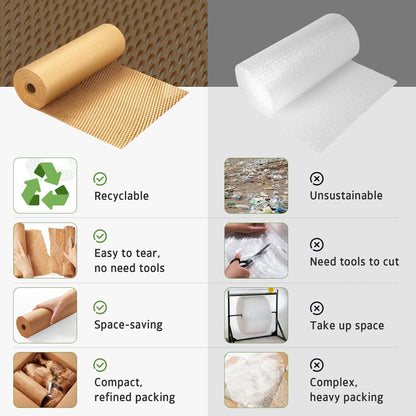Honeycomb Packing Paper, 12" X 200' Cushion Bubble Packing Paper for Moving Shipping Packaging, Recyclable Moving Supplies Wrap Paper Roll with 20 Fragile Sticker Labels