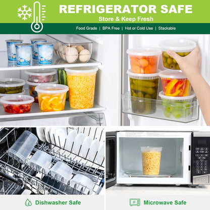20 Sets Plastic Deli Food Containers with Lids 16Oz, 32Oz Variety Pack, Airtight Food Storage Containers, Freezer/Dishwasher/Microwave Safe, Soup Containers for Takeout Meal Prep Storage