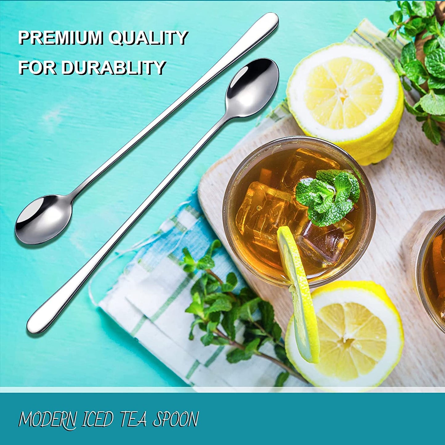 8-Piece 9-Inch Long Handle Iced Tea Spoon, Coffee Spoon, Ice Cream Spoons, Stainless Steel Cocktail Stirring Spoons