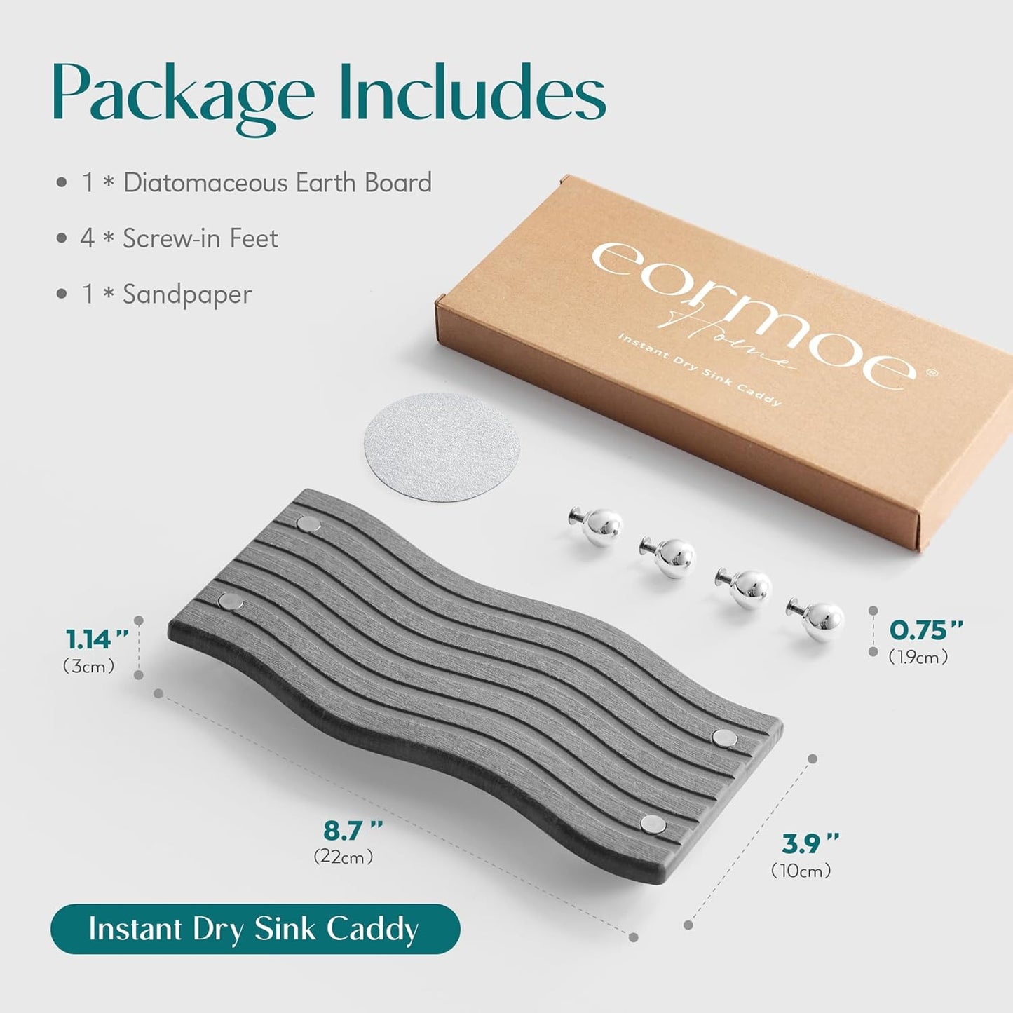 Water Absorbing Stone Tray for Sink, Diatomite Drying Stone for Kitchen Bathroom Counter, Decorative Raised-Feet Vanity Tray, Sink Caddy Organizer for Dish Soap & Sponge Holder [Dark Grey, 9'' X 4'']