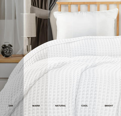 White 100% Cotton Waffle Blanket 300 GSM [Queen - 90X90 Inch] Soft Lightweight Breathable Bed Blanket for All Season