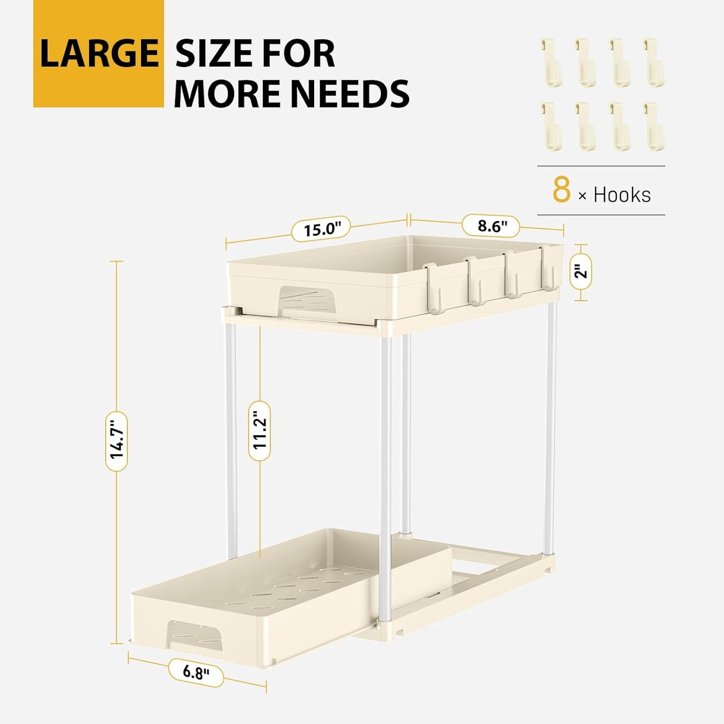 under Sink Organizers and Storage, 2 Pack Pull Out Kitchen Bathroom Cabinet Organizer, 2 Tier Beige under Sink Storage for Bathroom Kitchen