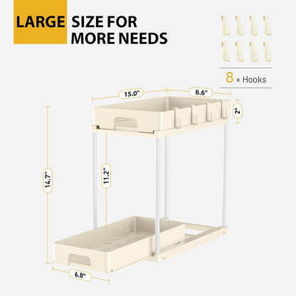 under Sink Organizers and Storage, 2 Pack Pull Out Kitchen Bathroom Cabinet Organizer, 2 Tier Beige under Sink Storage for Bathroom Kitchen