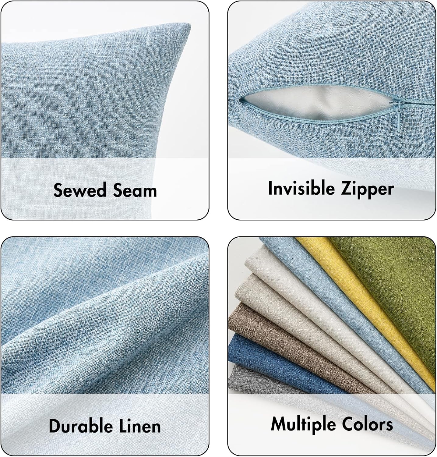 Pack of 2 Decorative Linen Burlap Coastal Pillow Covers Farmhouse Boho Accent Pillowcases for Sofa Car Couch Bedroom Living Room Home Decor 18X18 Inch Light Blue