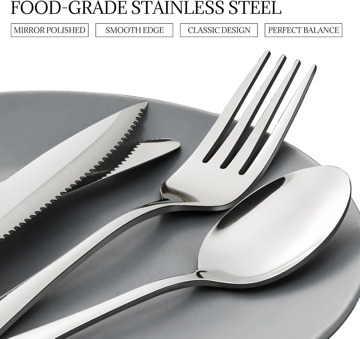 30-Pack Silverware Set with Steak Knives, Food-Grade Dishwasher Safe, Stainless Steel Utensils Set Includes Spoons Forks Knives for Home Restaurant Hotel