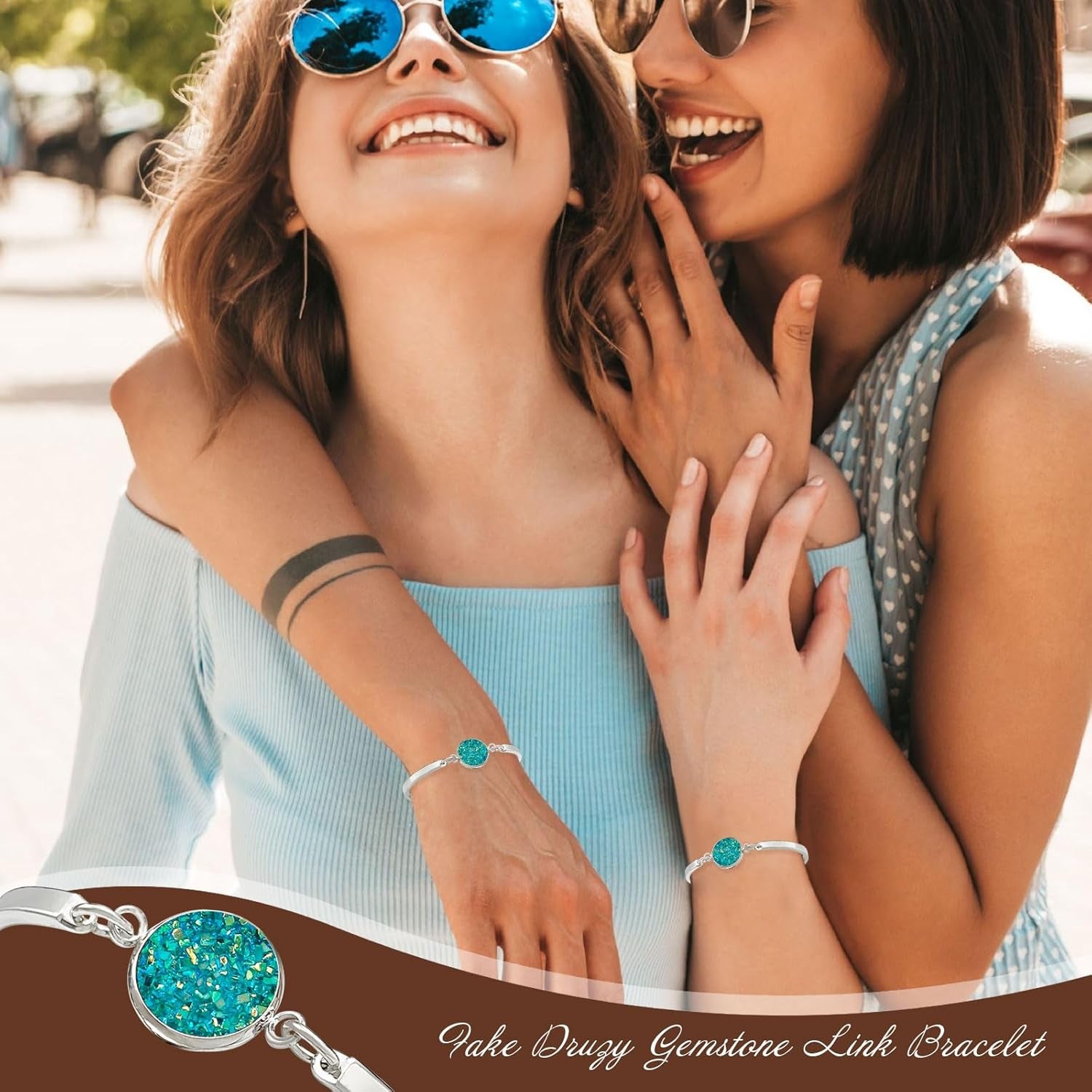 Adjustable Cuff Bangle Bracelet for Women,  Fake Druzy Gemstone Link Bracelet Silver Handmade Healing round Bracelets Boho Statement Bracelet Gifts for Her