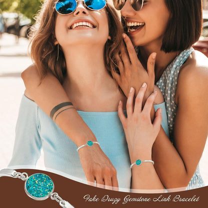 Adjustable Cuff Bangle Bracelet for Women,  Fake Druzy Gemstone Link Bracelet Silver Handmade Healing round Bracelets Boho Statement Bracelet Gifts for Her