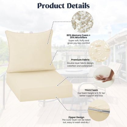® Outdoor Seat Cushions 24 X 24 X 5.75 Inch, Waterproof & Fade Resistant Patio Furniture Replacement Cushions with Removable Cover for Chair, Sofa, Couch, Wicker, Beige