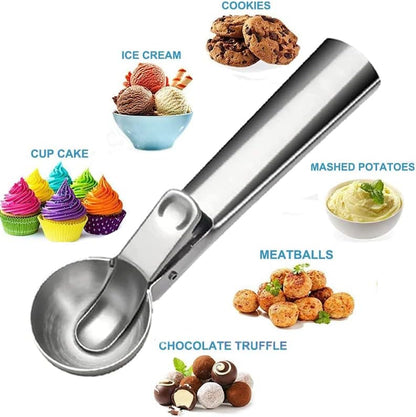 Ice Cream Scoop Set,Portable Stainless Steel Ice Cream Scoop with Trigger and Comfortable Handle,Icecream Scoop Spoon Perfect for DIY Ice Cream,Fruit,Cookie,Dishwasher Safe(2 Pieces)