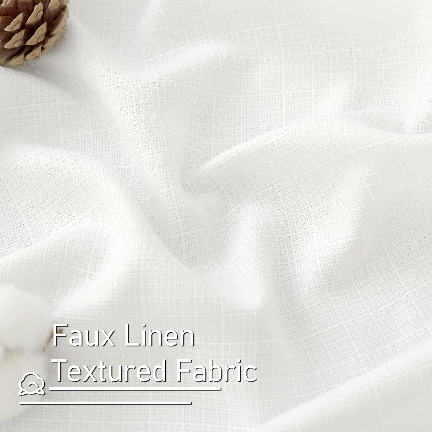 White Linen Curtains 40 Inch Length for Small Window/Kitchen over Sink, Linen Textured Thermal Insulated Curtains Privacy Grommet Drapes for Bedroom/Bathroom, Set of 2 Panels, W42 X L40, White