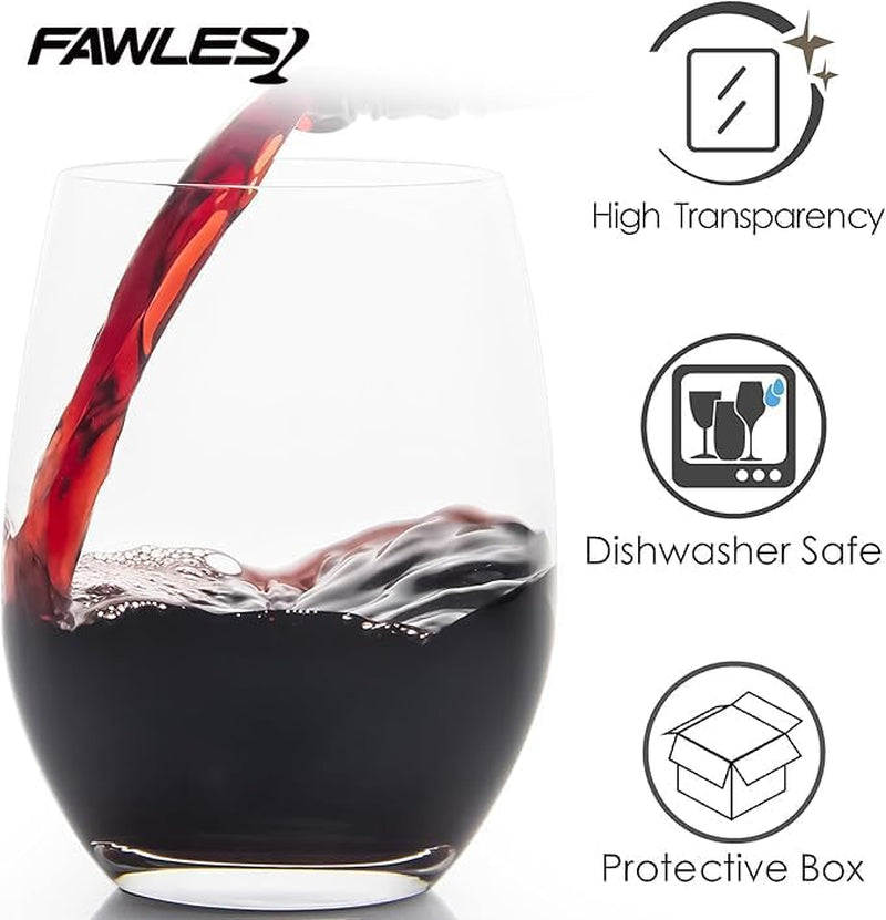Set of 12 Stemless Wine Glasses, 15 Ounce Smooth Rim Tumblers for Red and White Wine, Dishwasher Safe