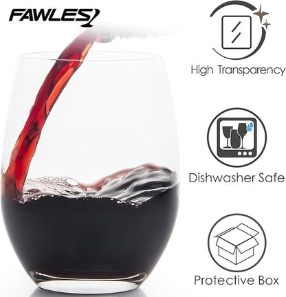 Set of 12 Stemless Wine Glasses, 15 Ounce Smooth Rim Tumblers for Red and White Wine, Dishwasher Safe