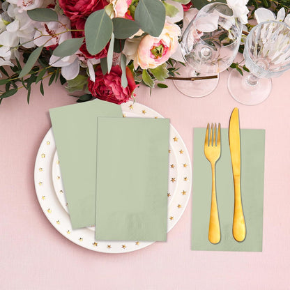 50Pcs Sage Green Disposable Paper Napkins,Decorative Dinner Cocktail Napkin Paper Hand Towels for Easter,Wedding,Birthday,Baby Shower Party Decorations and Supplies,7.9X4.3