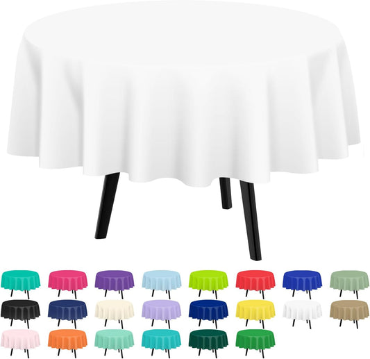 White round Tablecloth 2 Pack, 84 Inch Plastic Table Cover Disposable for Parties