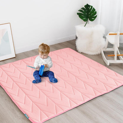 Foam Play Mat 50×50 for Baby Girls, Muslin Kids Play Mat Fits for Dripex & Suposeu Playpen, One-Piece Crawling Mat for Baby & Toddler to Play on Floor, Non Slip, Pink