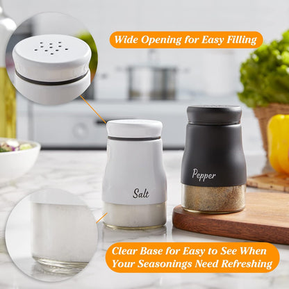 Salt and Pepper Shakers Set,  5 Ounce Salt and Pepper Dispenser with Glass Bottom, Cute Salt and Pepper Shakers for Modern Home Kitchen Decor, Easy Filling