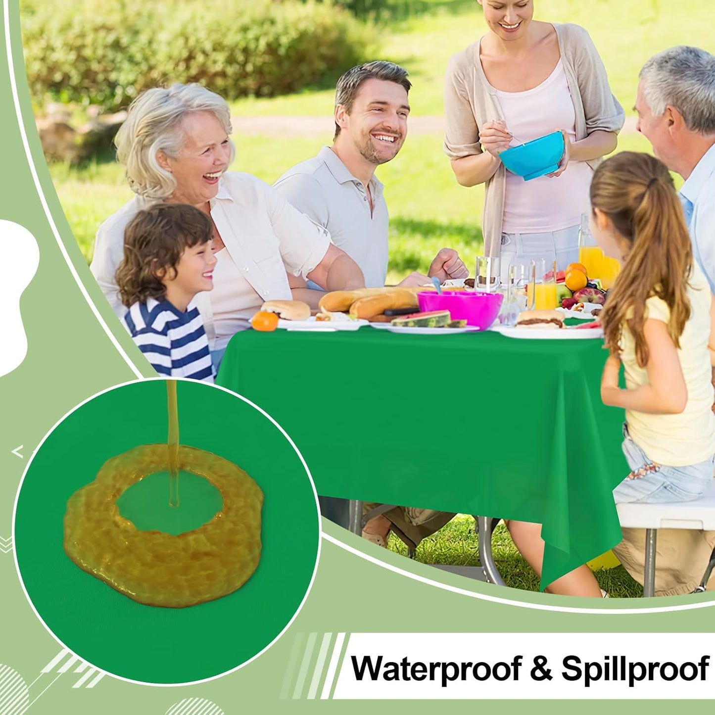 6 Packs Disposable Plastic Table Cloth, 54 X 108 Inch Waterproof Rectangle Tablecloth, Leakproof & Sturdy Decorative Table Covers for Picnic, Party and Outdoor, Green