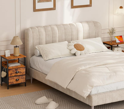 Nightstands Set 2, Bedside Table with 2 Fabric Drawers, End Table with Hooks and Shelf, Side Table for Bedroom/Living Room/Study/Hallway/Brown