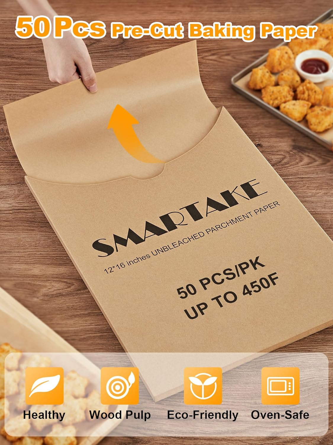 50 Pcs Parchment Paper Baking Sheets, 12X16 Inches Non-Stick Precut Baking Parchment, for Baking Grilling Air Fryer Steaming Bread Cup Cake Cookie and More (Unbleached)