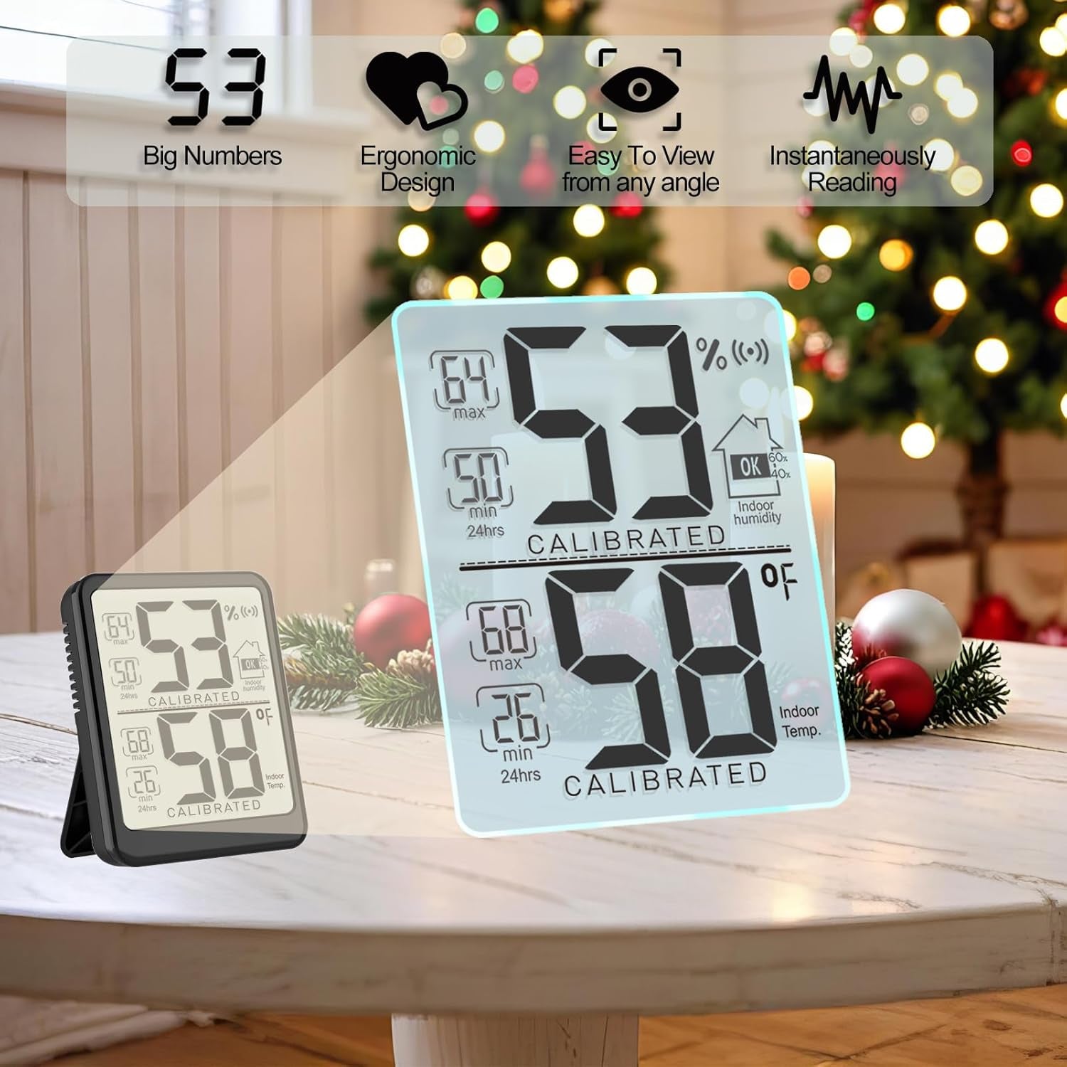 Room Thermometer, Digital Small Hygrometer Indoor Thermometer Humidity Gauge, Temperature Humidity Meter with Max/Min Record Monitor Sensor for Home, Plants - Battery Included