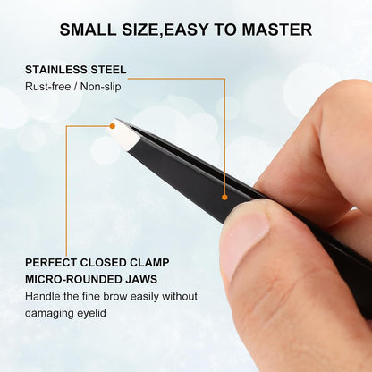 5-Piece Premium Set Matte Black Stainless Steel Eyebrow Tweezers Kit with 4 Precision Tips (Slant/Pointed/Flat/Rounded) & Sharp Grooming Scissors for Facial Hair Removal & Splinter Extraction