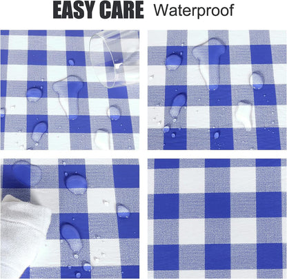 Blue Checkered Waterproof Vinyl Fitted Table Cover with Flannel Backing, 30" x 96", Ideal for Picnics, Travel, Holidays, and Parties