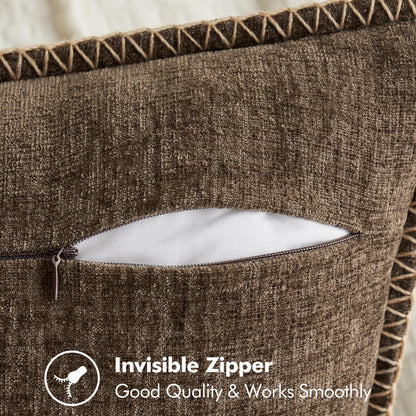 Pack of 2 Couch Throw Pillow Covers 18X18 Inch Brown Farmhouse Decorative Pillow Covers with Stitched Edge Soft Chenille Solid Dyed Spring Pillow Covers for Sofa Bed Living Room