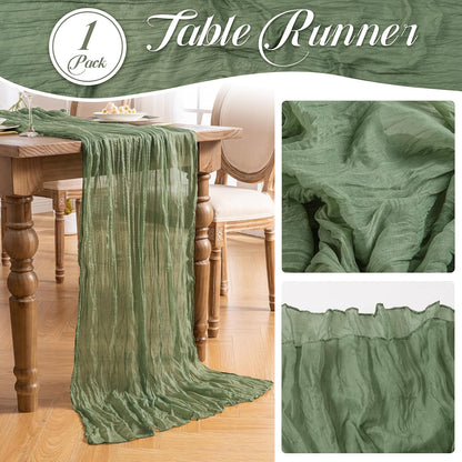 1 Pack Sage Green Cheesecloth Table Runner, 35X120 Inch Boho Rustic Cheese Cloth, Decorative Table Runners for Bridal Baby Shower Decorations or Wedding Table Decorations