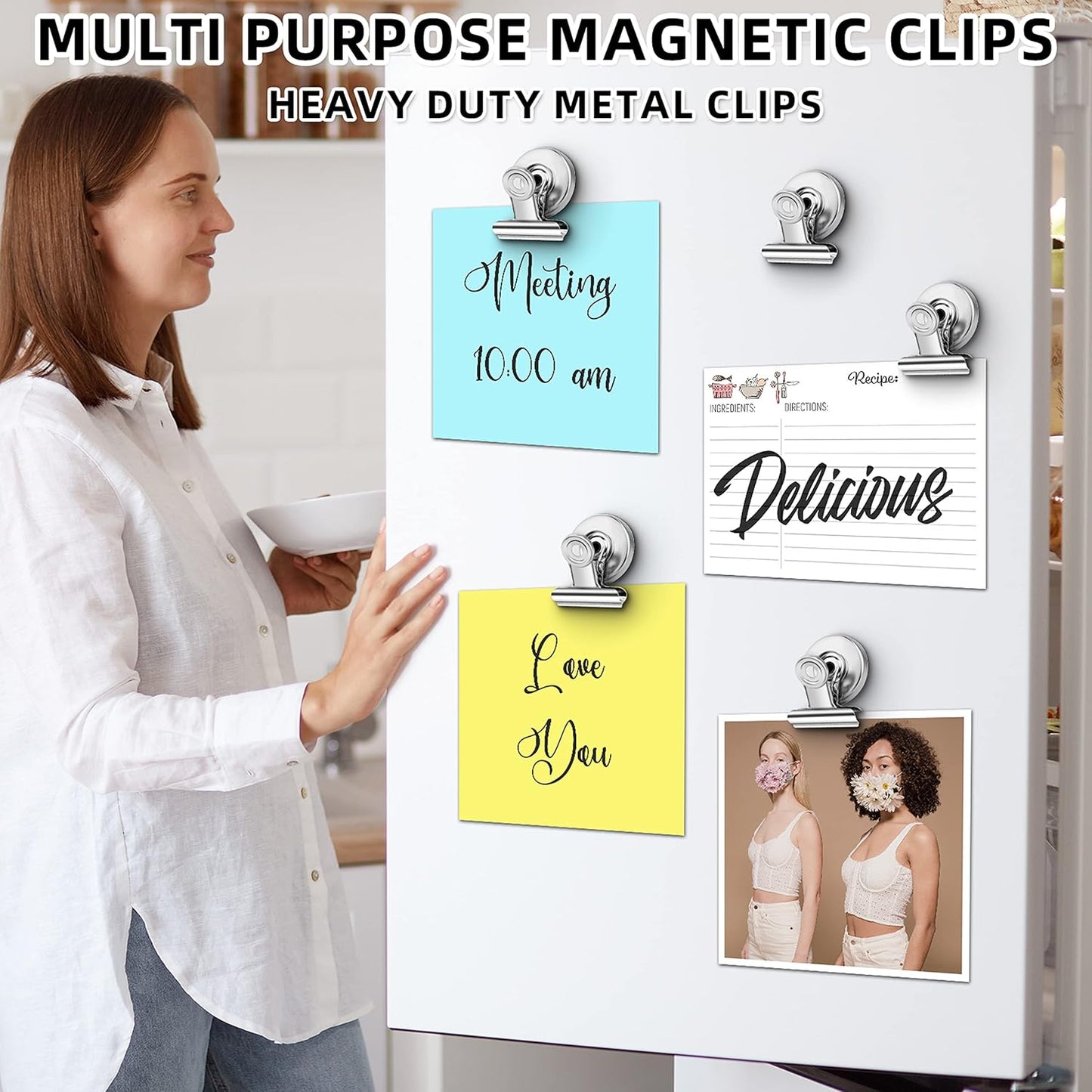 12Pack Fridge Magnets Magnetic Clips Heavy Duty for Fridge, Whiteboard Magnets Clips for Refrigerator, Detailed List Display Paper Fasteners on Home& Office& Teaching (Silver)