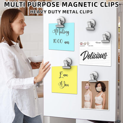 12Pack Fridge Magnets Magnetic Clips Heavy Duty for Fridge, Whiteboard Magnets Clips for Refrigerator, Detailed List Display Paper Fasteners on Home& Office& Teaching (Silver)